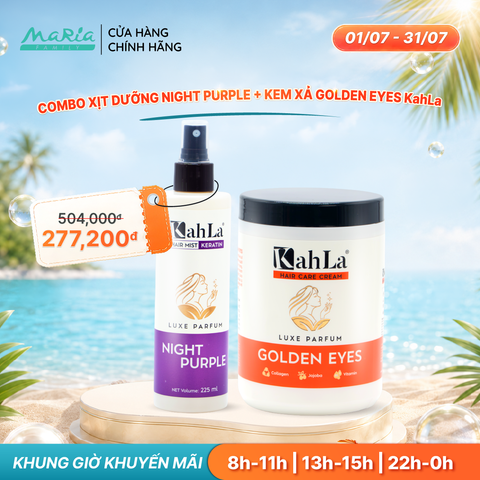 Combo KahLa Xịt dưỡng tóc Keratin Night Purple & Kem xả Golden Eyes