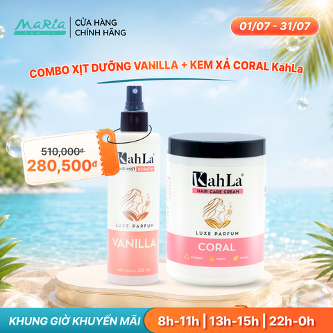 Combo KahLa Xịt dưỡng tóc Keratin Vanilla & Kem xả Coral
