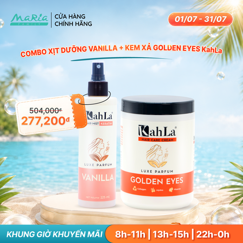 Combo KahLa Xịt dưỡng tóc Keratin Vanilla & Kem xả Golden Eyes