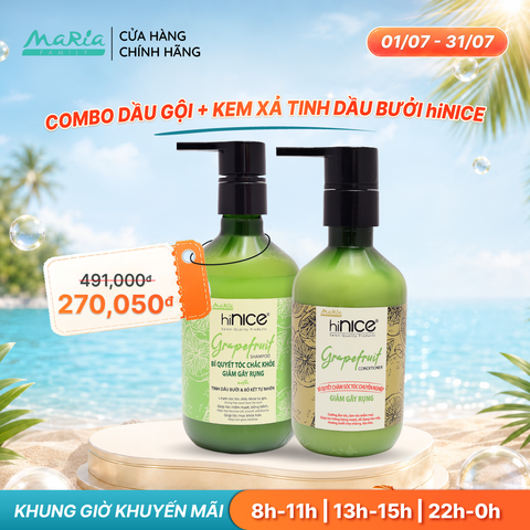 Combo hiNICE giảm rụng và suôn mượt - Combo Dầu gội + Kem xả Tinh dầu Bưởi (Dầu gội 435g + Kem xả 400g)
