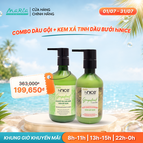 Combo hiNICE giảm rụng và suôn mượt - Combo Dầu gội + Kem xả Tinh dầu Bưởi (Dầu gội 260g + Kem xả 250g)