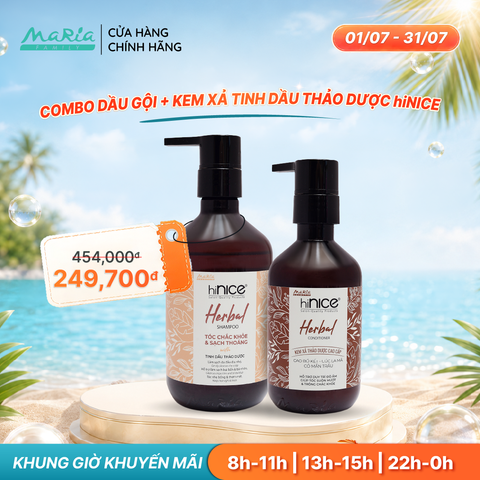 Combo hiNICE dịu da đầu và suôn mượt - Combo Dầu gội + Kem xả Tinh dầu Thảo dược (Dầu gội 435g + Kem xả 250g)