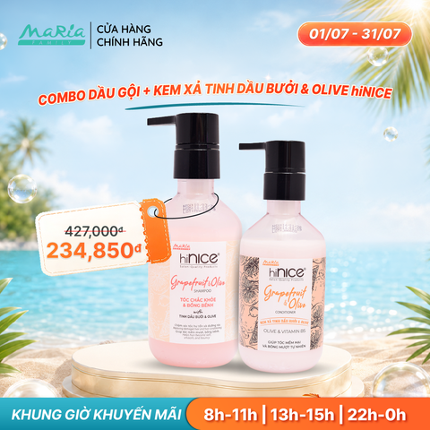 Combo hiNICE sạch dầu và suôn mượt - Combo Dầu gội + Kem xả Tinh dầu Bưởi & Olive (Dầu gội 435g + Kem xả 250g)