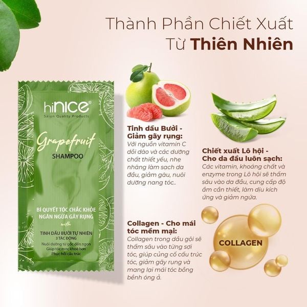 Gói Dầu Gội Tinh Dầu Bưởi Thiên Nhiên hiNICE Grapefruit Shampoo Dành Cho Tóc Gãy Rụng
