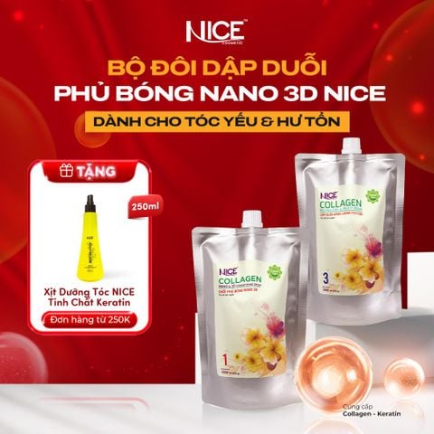 Bộ Sản Phẩm Kem Duỗi Phủ Bóng Nano 3D NICE Giúp Tóc Bóng Mượt Tự Nhiên Sau Duỗi Dành Cho Salon Tóc