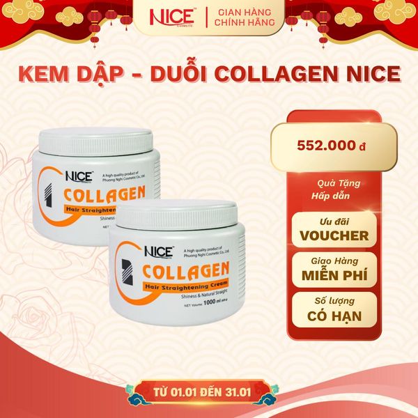 Combo Kem Dập Duỗi Collagen Nice 2000ML Duỗi Tóc Thẳng Và Mềm Mượt Tự Nhiên