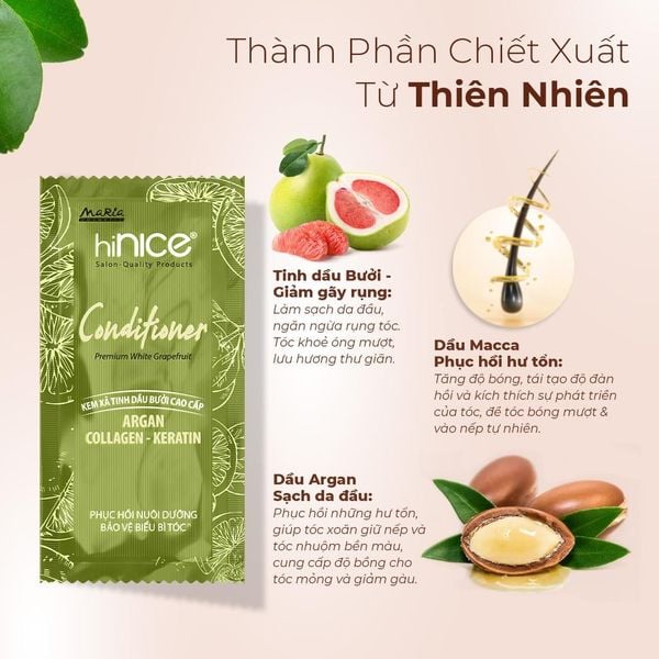 Gói Kem Xả Tinh Dầu Bưởi Thiên Nhiên hiNICE Grapefruit Conditioner Giúp Tóc Suôn Mượt & Giảm Gãy Rụng