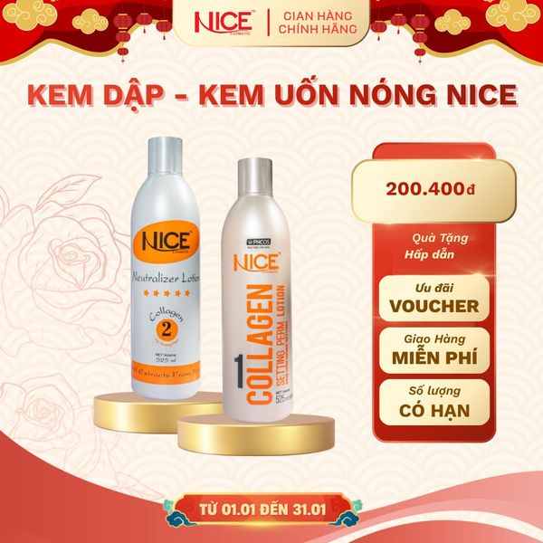 Combo Kem Dập Uốn Nóng Chiết xuất tự nhiên Nice 1100ML Tóc Mau Xoăn, Lọn Và Sóng Tóc Cao - Chắc - Dày