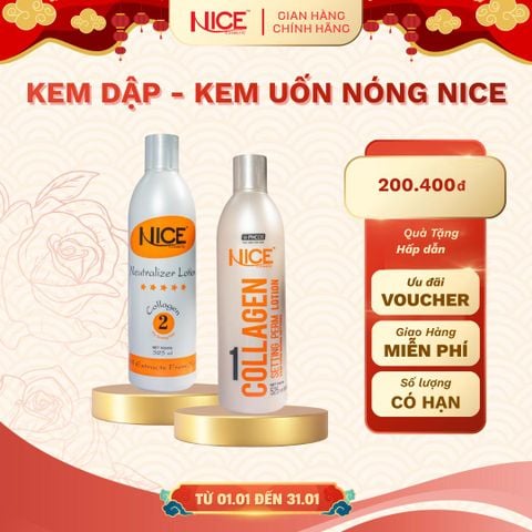 Combo Kem Dập Uốn Nóng Chiết xuất tự nhiên Nice 1100ML Tóc Mau Xoăn, Lọn Và Sóng Tóc Cao - Chắc - Dày