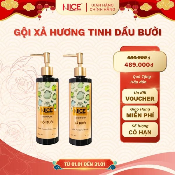 Combo Gội Xả Hương Tinh dầu Bưởi Nice 1000ML Giảm Gãy Rụng Và Phục Hồi Tóc Hư Tổn