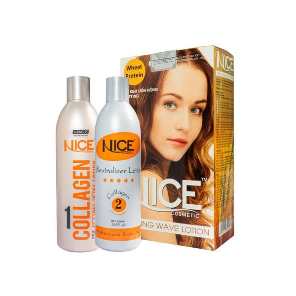 Combo Kem Dập Uốn Nóng Chiết xuất tự nhiên Nice 1100ML Tóc Mau Xoăn, Lọn Và Sóng Tóc Cao - Chắc - Dày