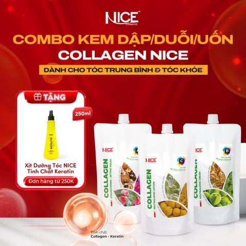 Bộ Sản Phẩm Kem Dập Duỗi, Dập Uốn Collagen NICE Giúp Định Hình Tóc Dễ Dàng Dành Cho Salon Tóc
