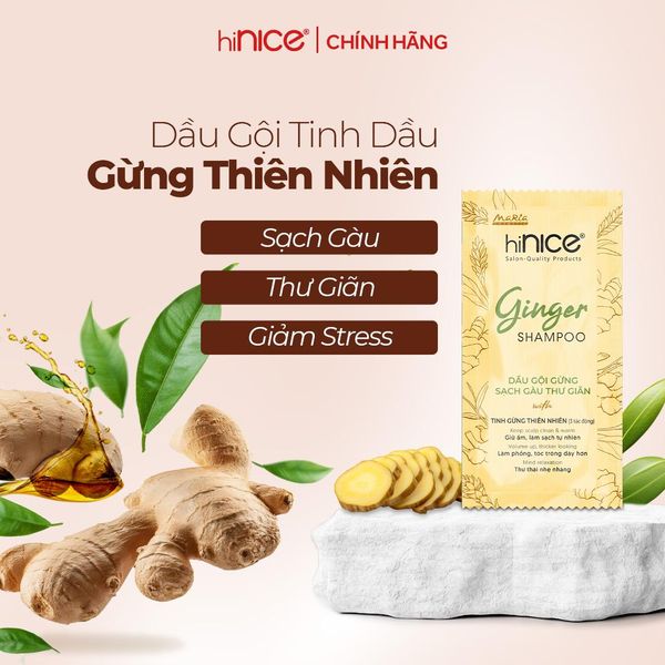 Gói Dầu Gội Tinh Dầu Gừng Thiên Nhiên hiNICE Ginger Shampoo Hỗ Trợ Sạch Gàu & Giảm Ngứa