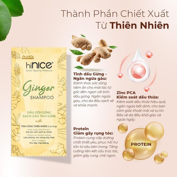 Gói Dầu Gội Tinh Dầu Gừng Thiên Nhiên hiNICE Ginger Shampoo Hỗ Trợ Sạch Gàu & Giảm Ngứa