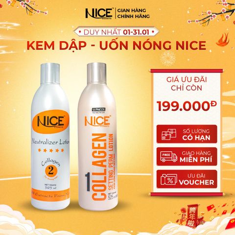 Combo Kem Dập Uốn Nóng Chiết xuất tự nhiên Nice 1100ML Tóc Mau Xoăn, Lọn Và Sóng Tóc Cao - Chắc - Dày