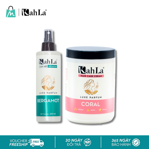 Combo KahLa Xịt dưỡng tóc Keratin Bergamot & Kem xả Coral