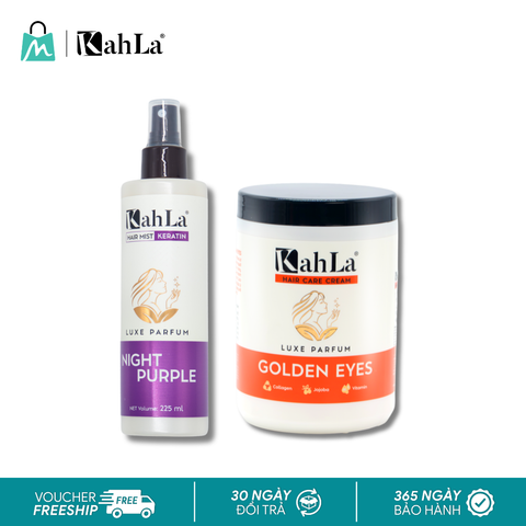 Combo KahLa Xịt dưỡng tóc Keratin Night Purple & Kem xả Golden Eyes
