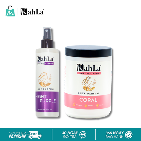 Combo KahLa Xịt dưỡng tóc Keratin Night Purple & Kem xả Coral