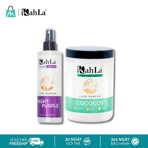 Combo KahLa Xịt dưỡng tóc Keratin Night Purple & Kem xả Cococos