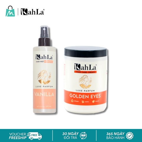 Combo KahLa Xịt dưỡng tóc Keratin Vanilla & Kem xả Golden Eyes