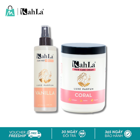 Combo KahLa Xịt dưỡng tóc Keratin Vanilla & Kem xả Coral