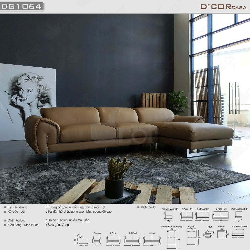 Sofa Ý đẳng cấp, tinh tế đến từng chi tiết - Mã: DG1064