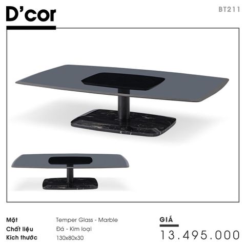  BT211 - Bàn mặt kính Temper, chân đá Marble 