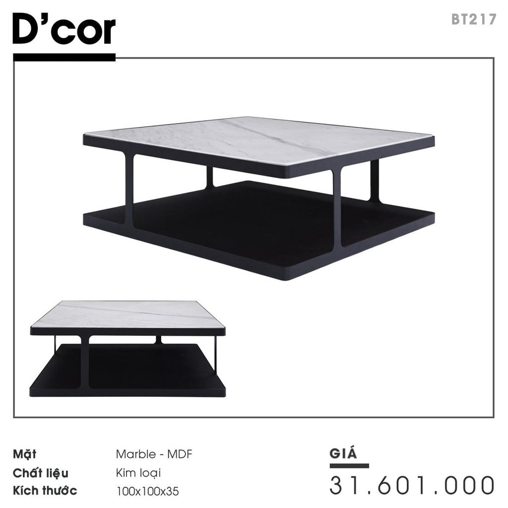 BT217 - Bàn mặt đá Marble, chân kim loại
