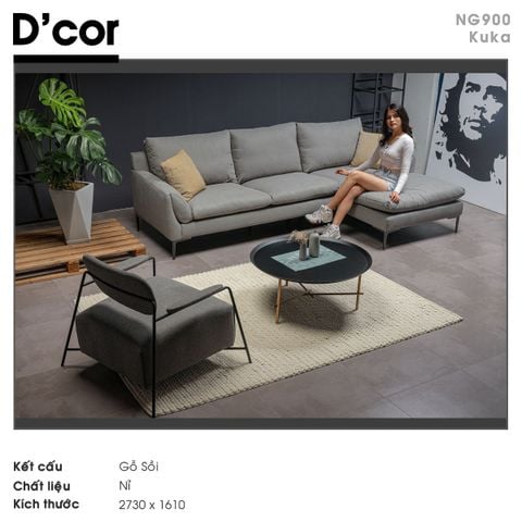  NG900 KUKA - Sofa nỉ góc gỗ sồi, nhập khẩu 