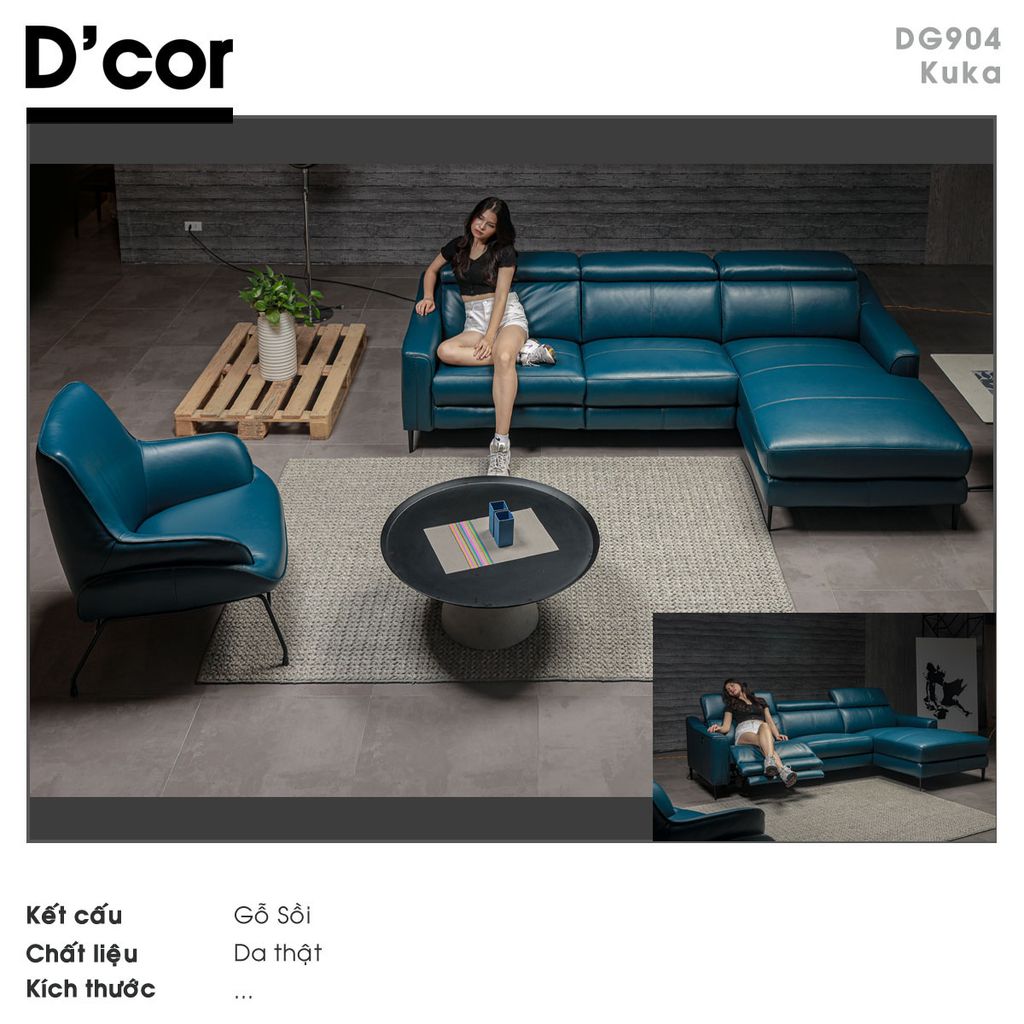 DG904 KUKA - Sofa góc da thật nhập khẩu