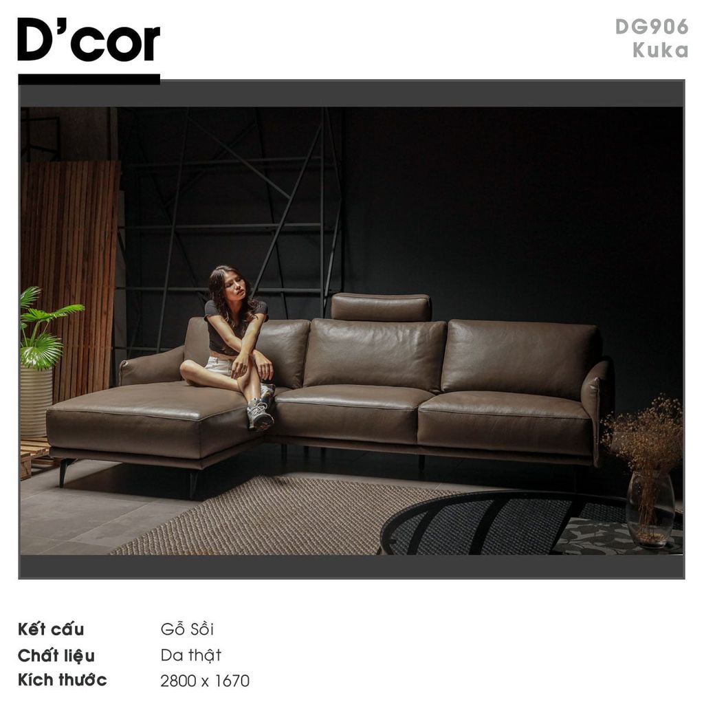 DG906 KUKA - Sofa da thật nhập khẩu