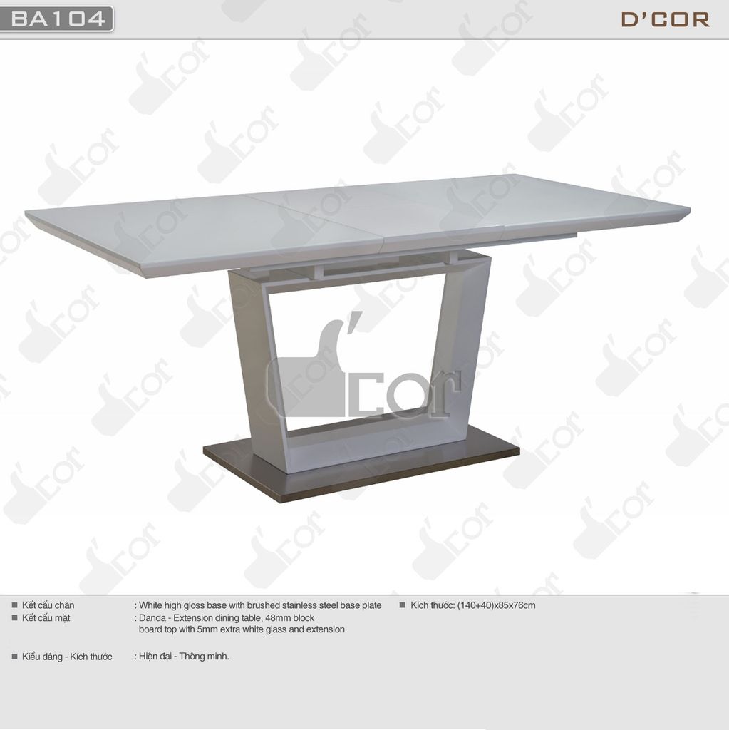 Bàn ăn cao cấp với màu trắng thanh lịch - Mã: BA104