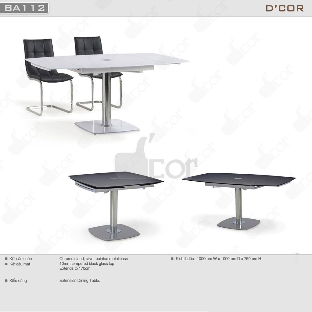 Bàn ăn tối với mặt bàn mở rộng cao cấp - Mã: BA112