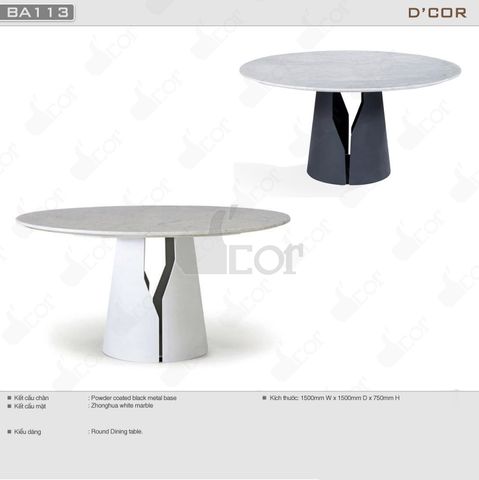  Bàn ăn tròn đá cẩm thạch trắng Zhonghua - Mã: BT113 