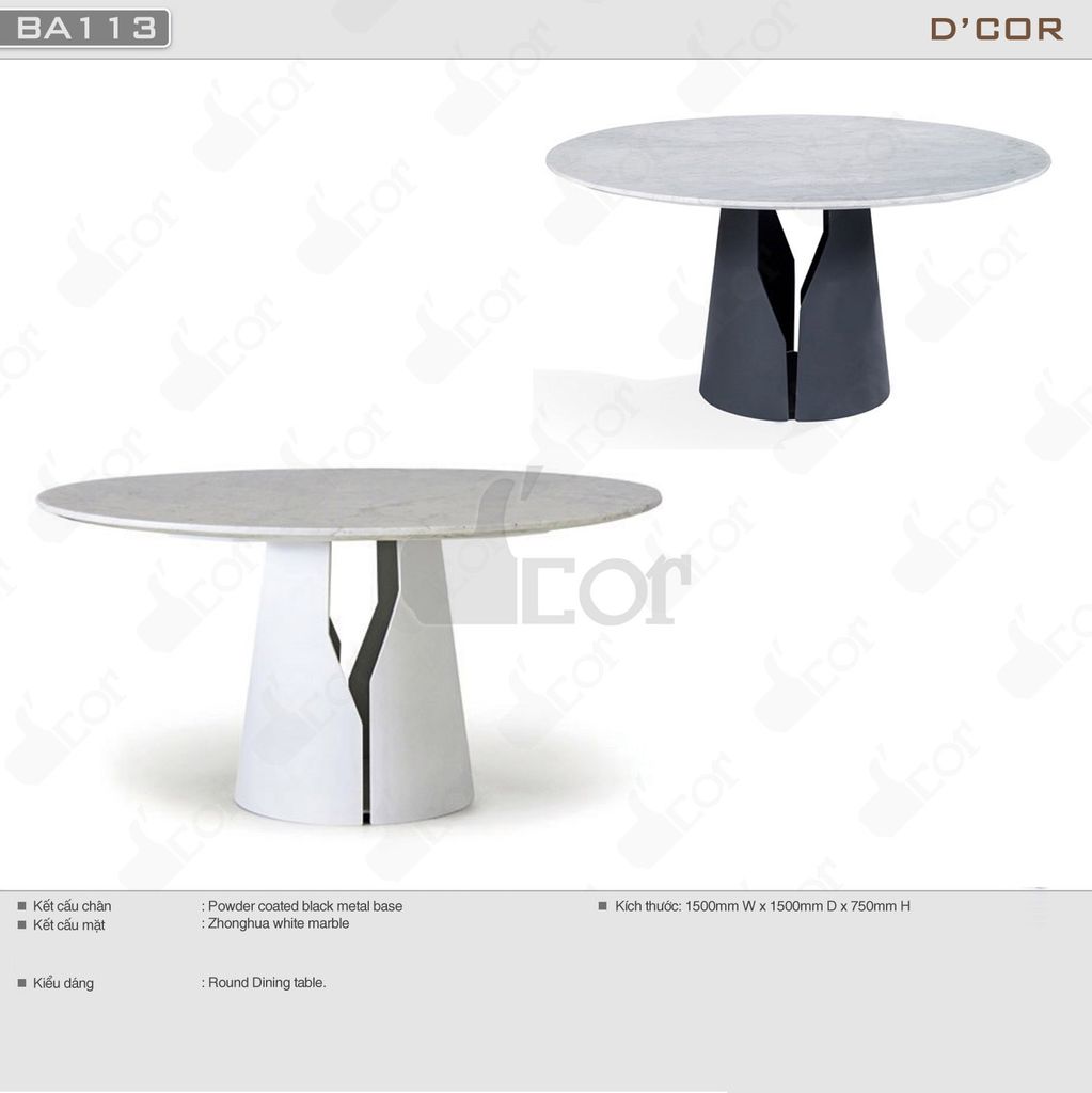 Bàn ăn tròn đá cẩm thạch trắng Zhonghua - Mã: BT113
