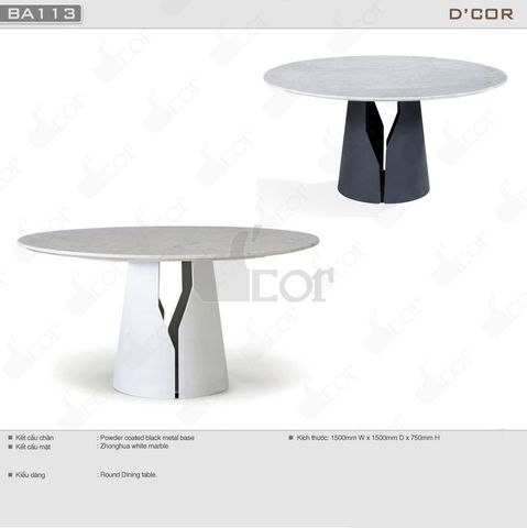  Bàn ăn tròn đá cẩm thạch trắng Zhonghua - Mã: BT113 