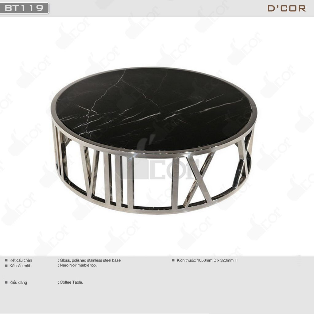 Ấn tượng với thiết kế bàn trà mặt đá đen - Mã: BT119