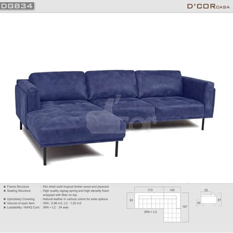  Ghế sofa nhập khẩu Malaysia chất liệu da cao cấp - Mã: DG834 