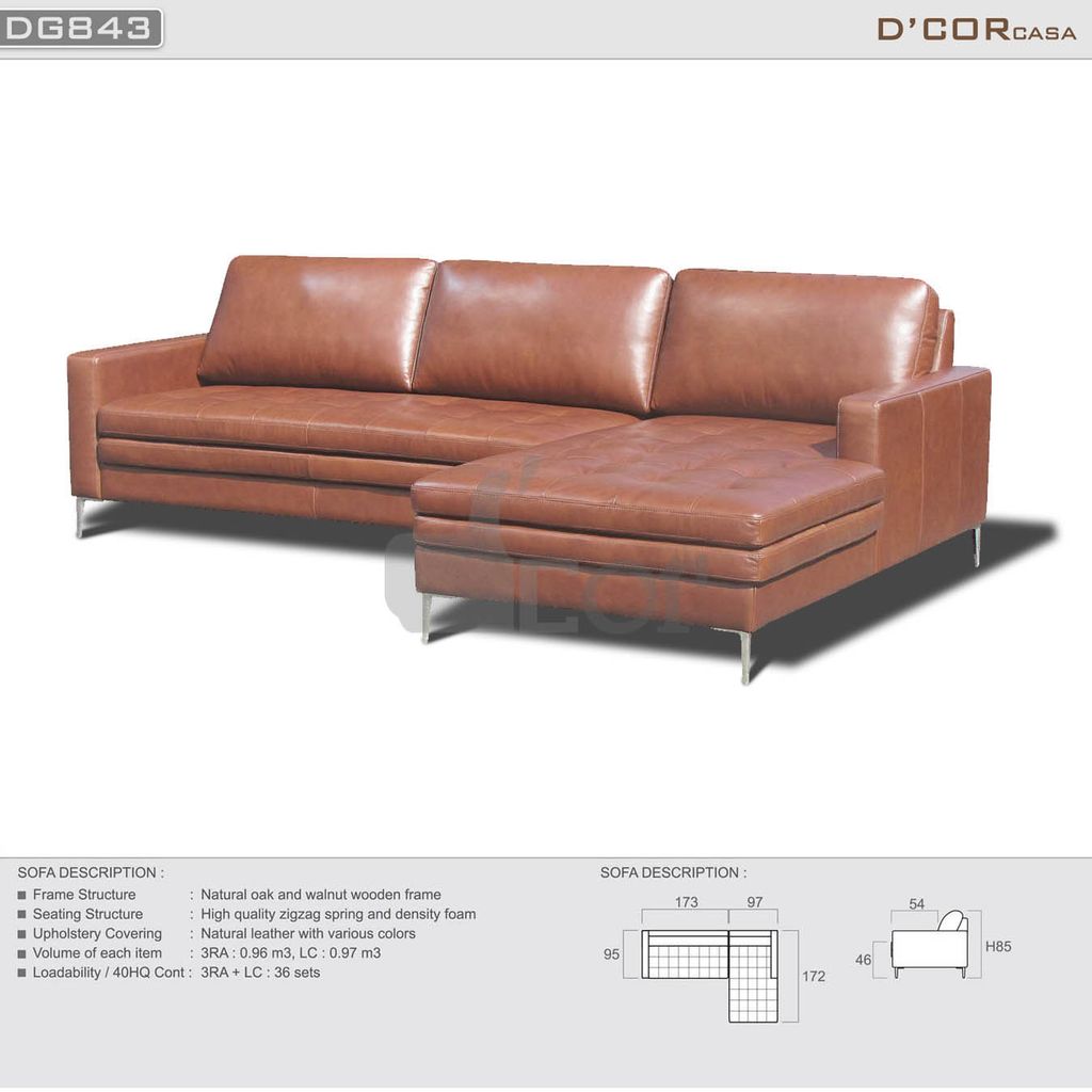 Bộ ghế sofa góc da bò tự nhiên, nhập khẩu Malaysia Mã: DG843