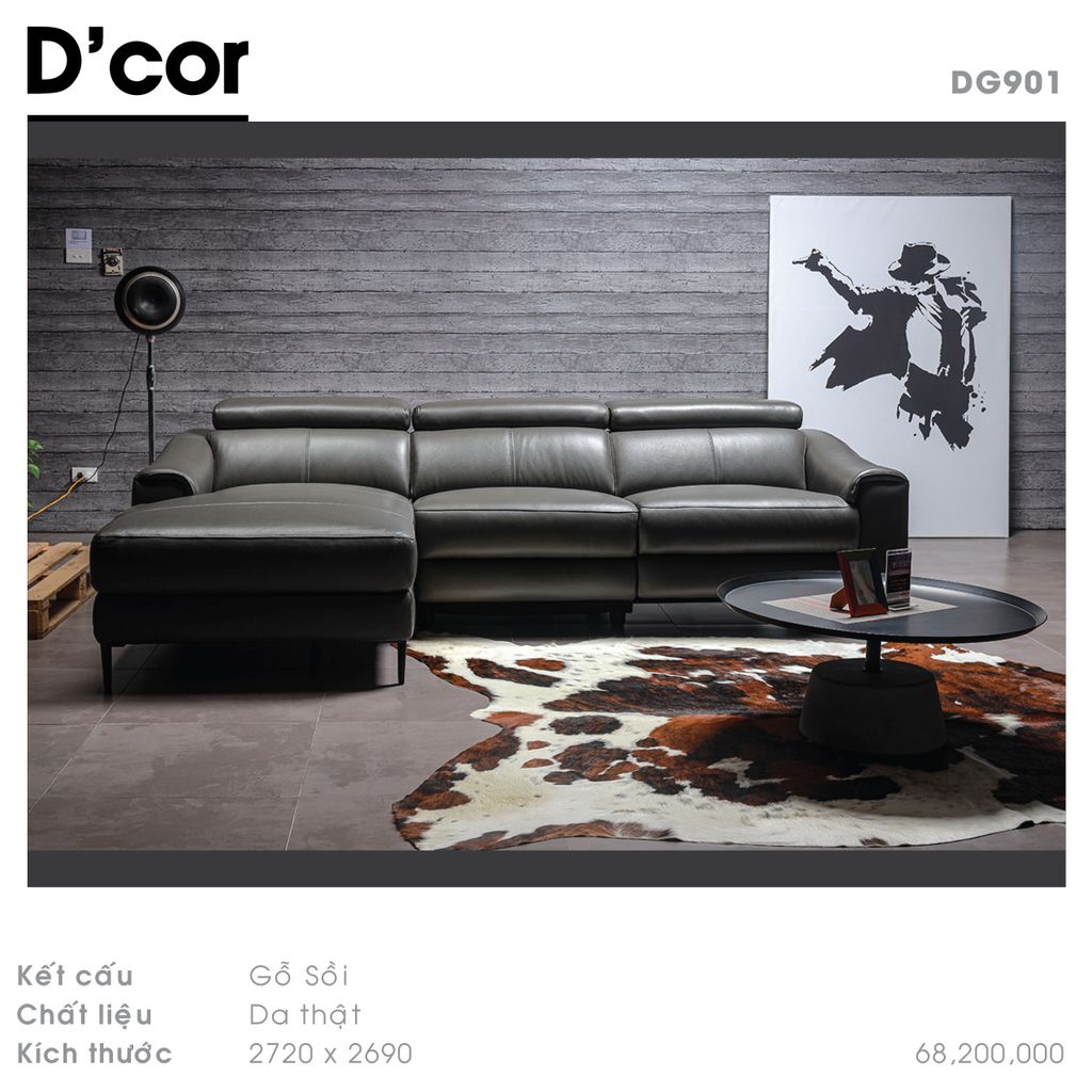 DG901 KUKA - Sofa góc da thật nhập khẩu
