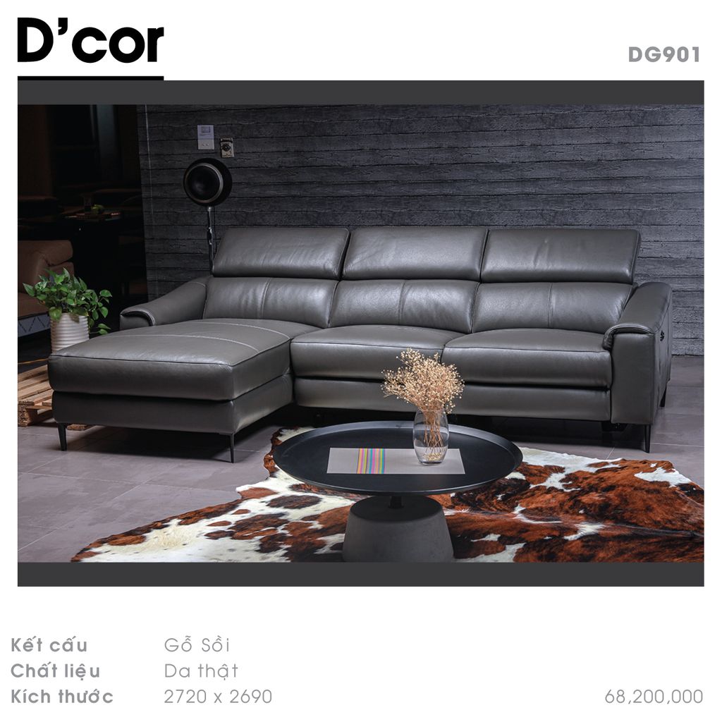 DG901 KUKA - Sofa góc da thật nhập khẩu