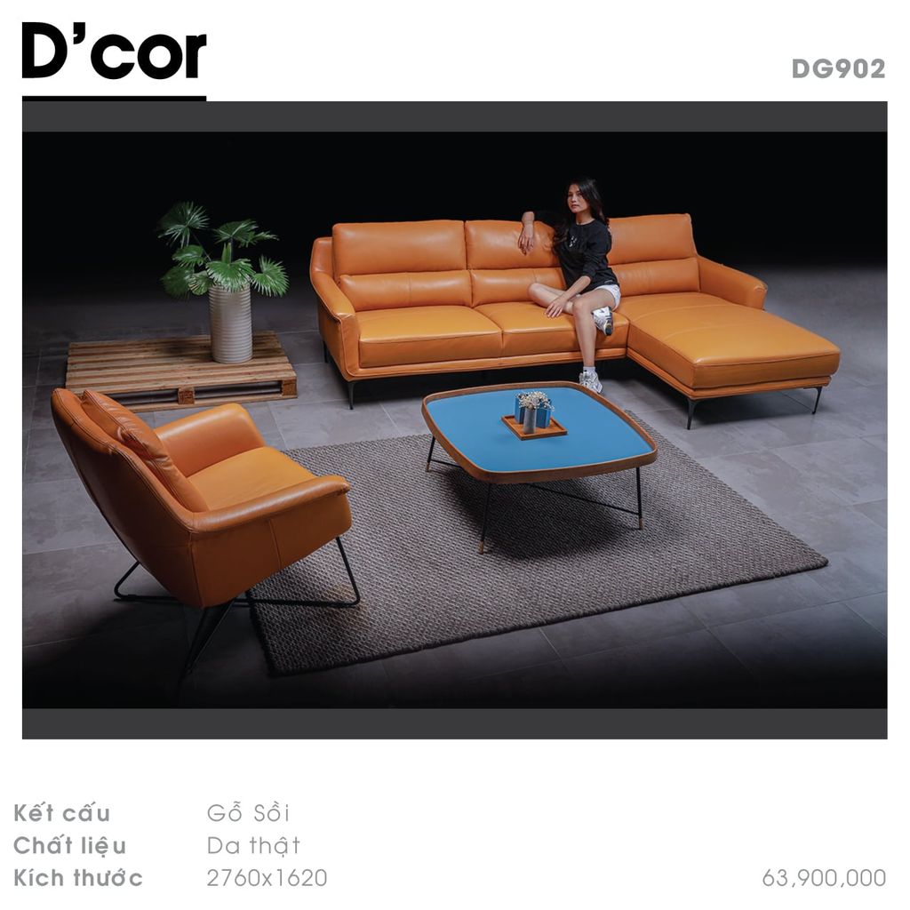 DG902 KUKA - Sofa góc da thật nhập khẩu