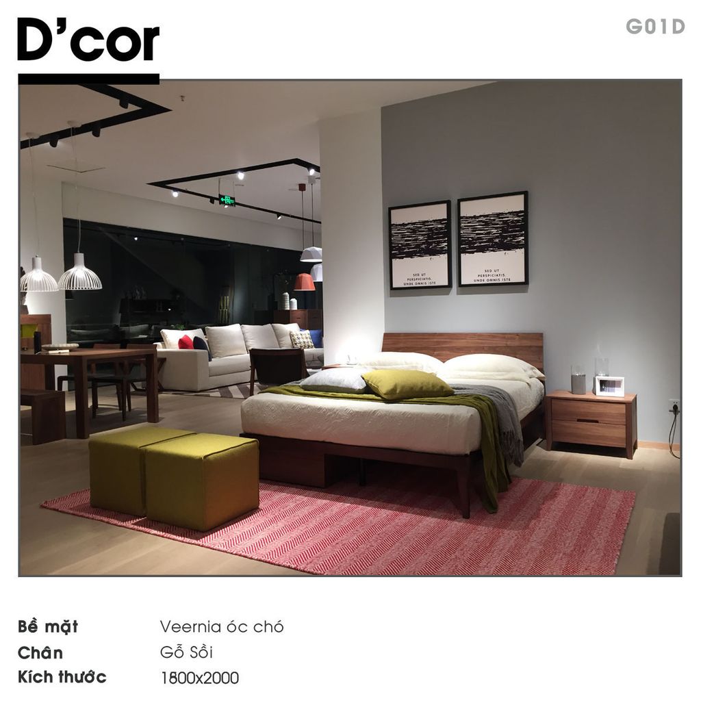 G01D - Giường veneer óc chó, chân gỗ sồi nhập khẩu
