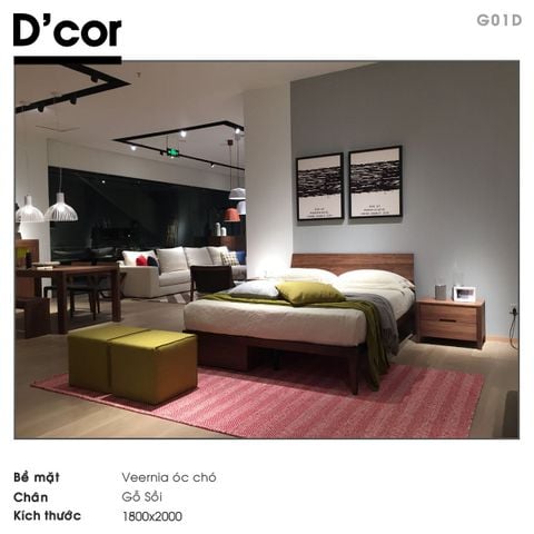  G01D - Giường veneer óc chó, chân gỗ sồi nhập khẩu 