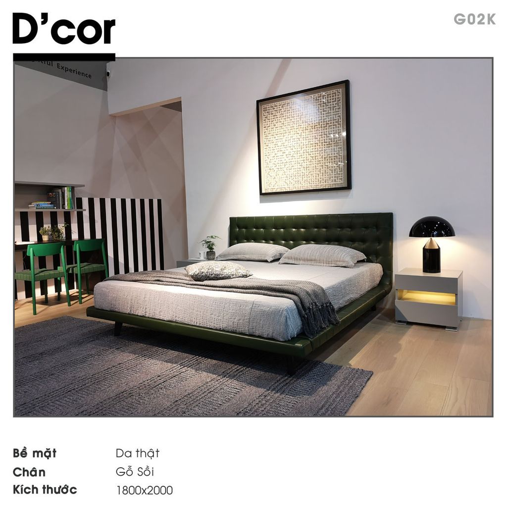 G02K - Giường da thật, chân gỗ sồi nhập khẩu