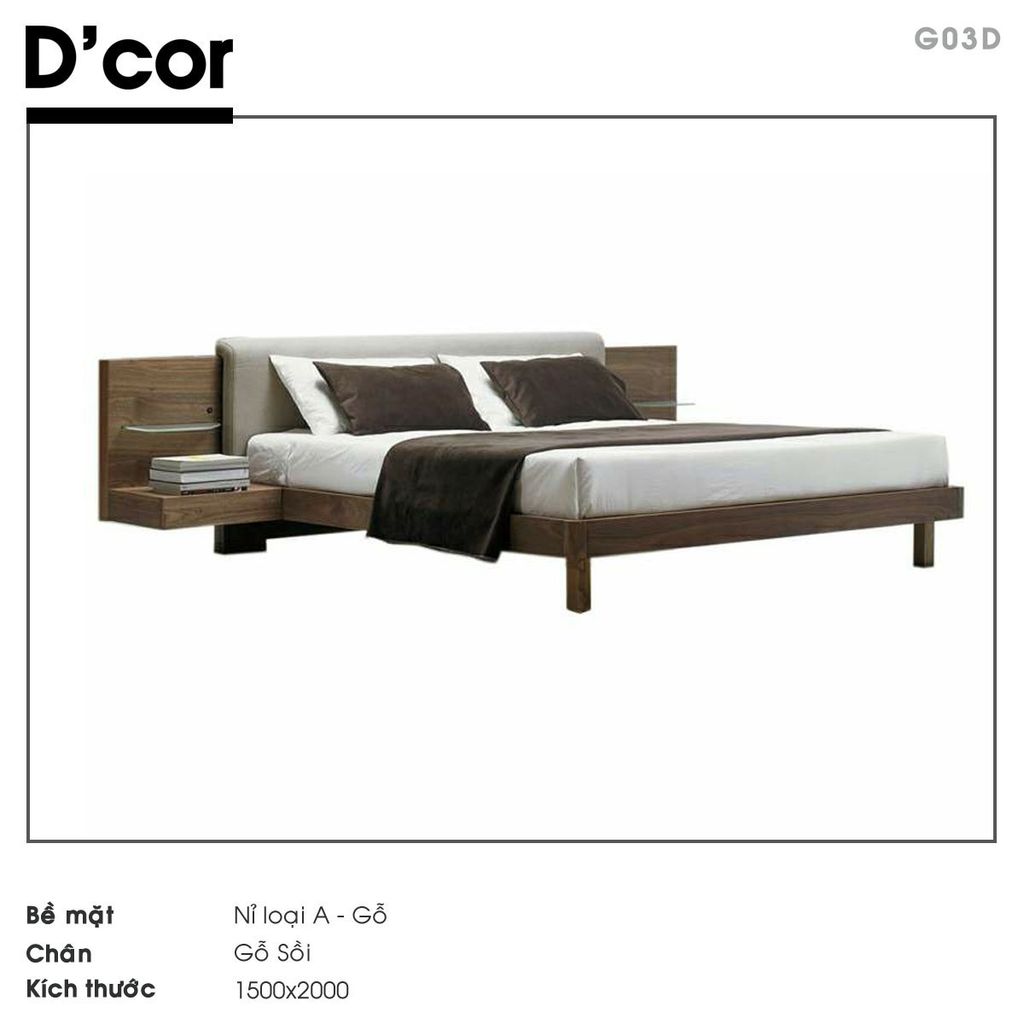G03D - Giường nỉ, chân gỗ sồi nhập khẩu