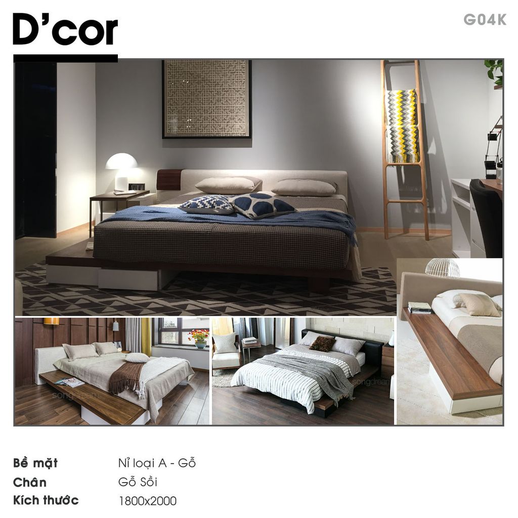 G04K - Giường nỉ, chân gỗ sồi nhập khẩu