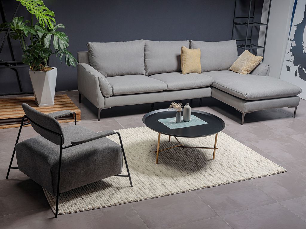 NG900 KUKA - Sofa nỉ góc gỗ sồi, nhập khẩu