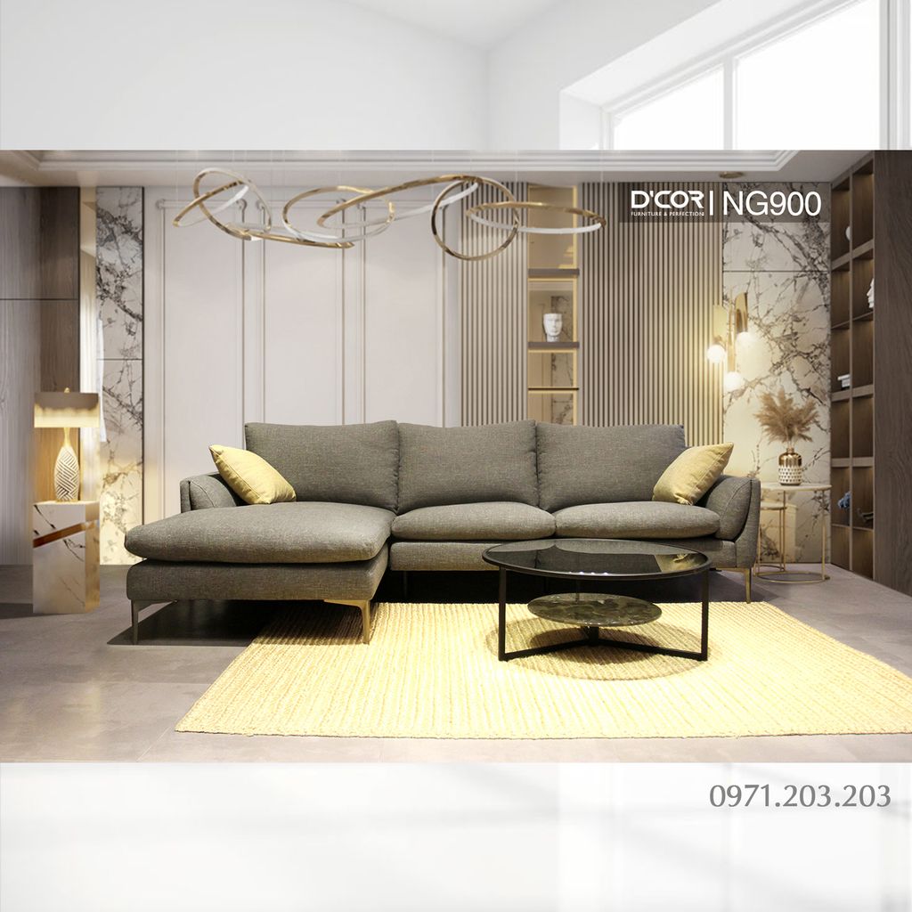 NG900 KUKA - Sofa nỉ góc gỗ sồi, nhập khẩu