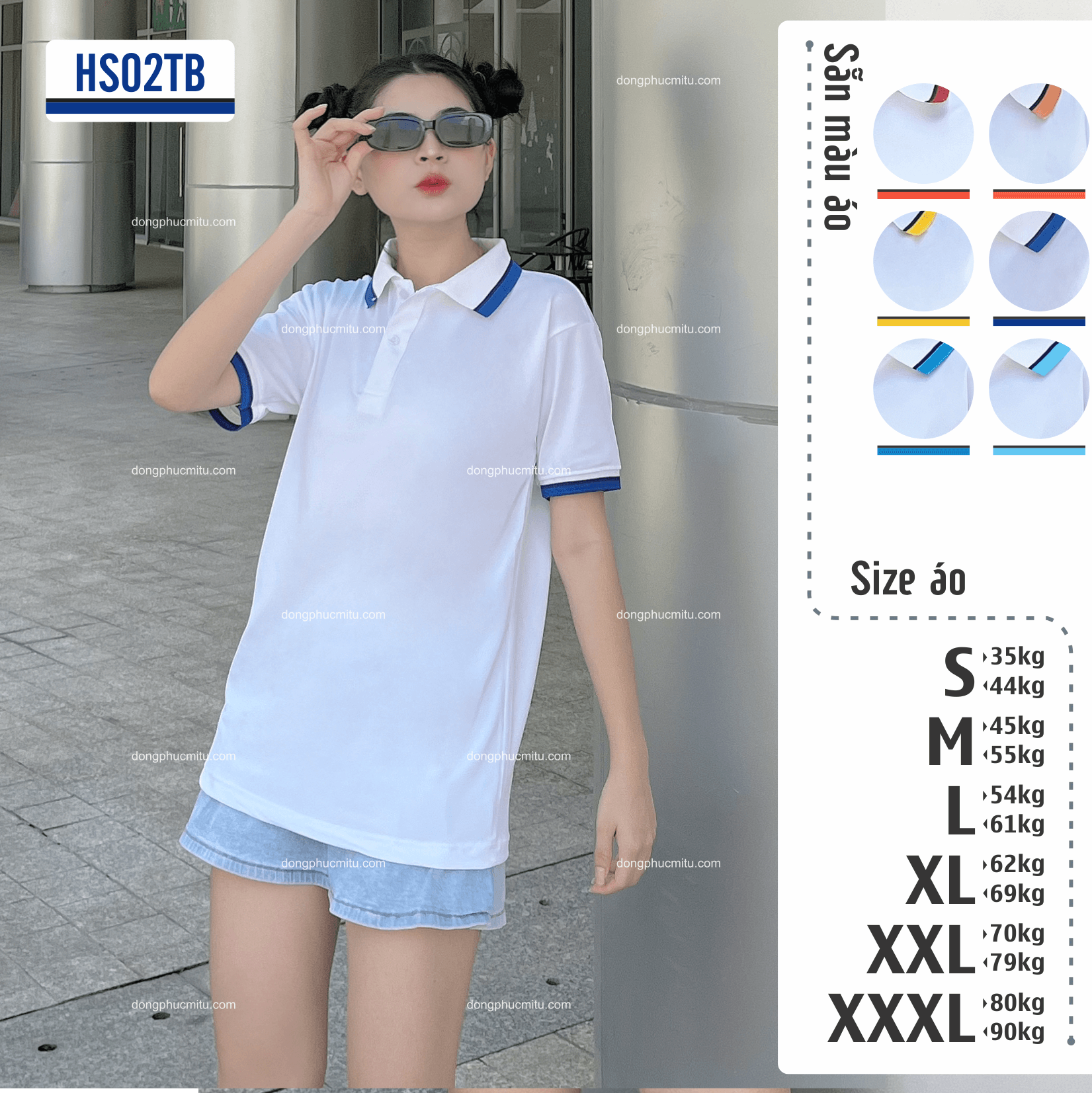  Áo thun Polo trắng cổ 2 sọc to 